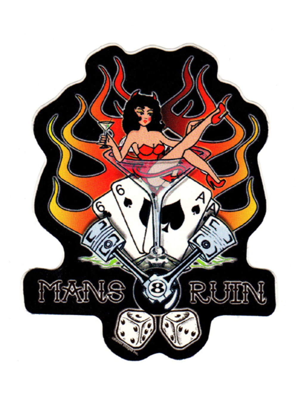 MAN'S RUIN DEVIL GIRL STICKER DECAL hot rod drag racing muscle car stickers
